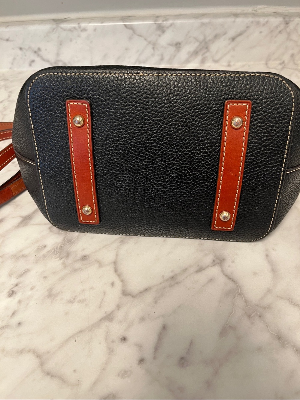 Dooney & Bourke Black Pebbled Leather Drawstring Crossbody with Brown Trim - Picture 2 of 3